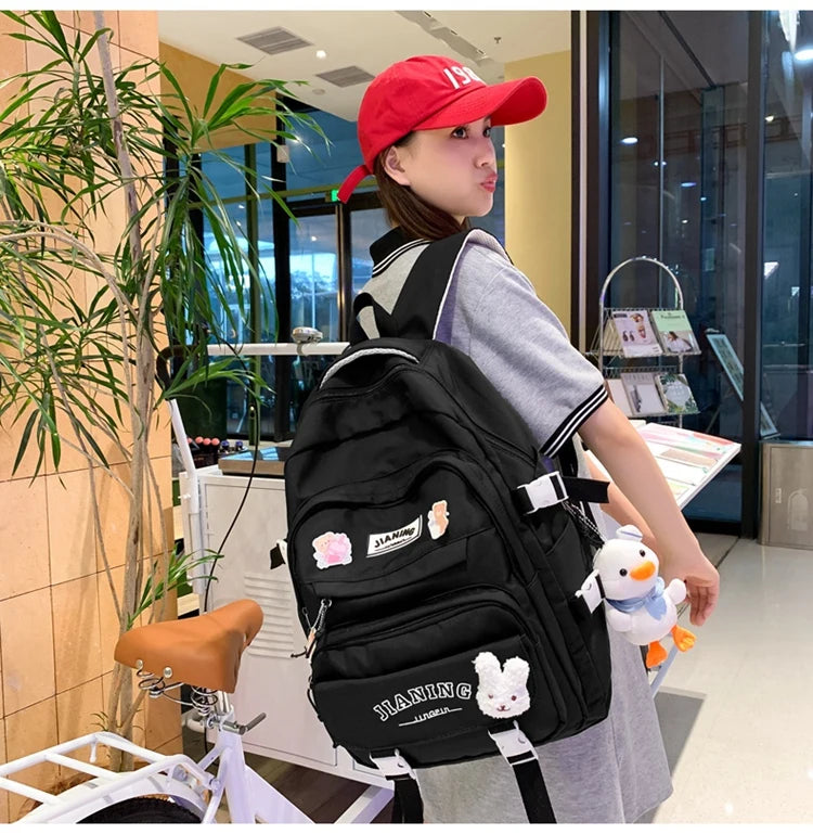 Cute Cartoon School Backpack for Girls Large Capacity with Plush Decorations Ideal for Daily Use