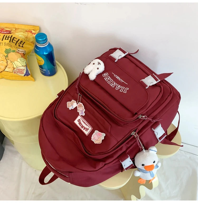 Cute Cartoon School Backpack for Girls Large Capacity with Plush Decorations Ideal for Daily Use