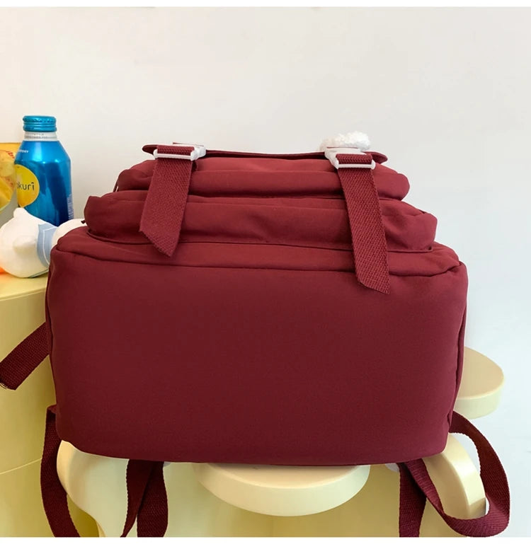 Cute Cartoon School Backpack for Girls Large Capacity with Plush Decorations Ideal for Daily Use