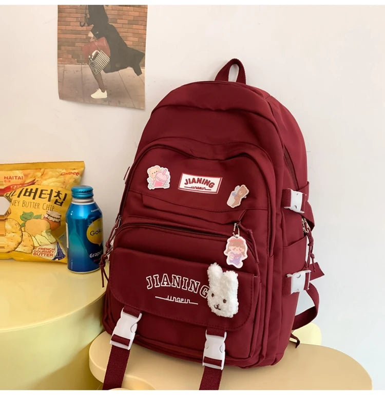 Cute Cartoon School Backpack for Girls Large Capacity with Plush Decorations Ideal for Daily Use