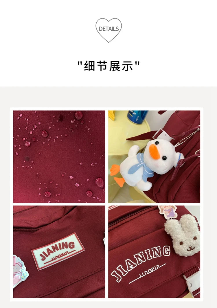 Cute Cartoon School Backpack for Girls Large Capacity with Plush Decorations Ideal for Daily Use