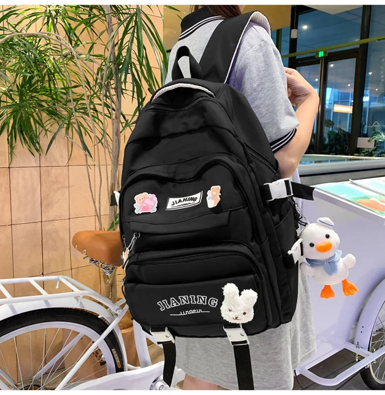 Cute Cartoon School Backpack for Girls Large Capacity with Plush Decorations Ideal for Daily Use