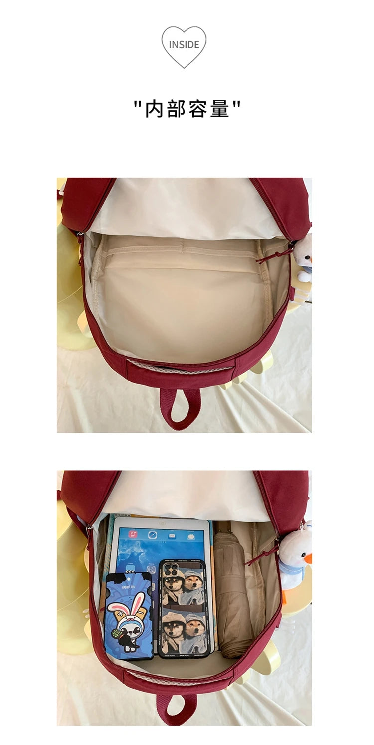 Cute Cartoon School Backpack for Girls Large Capacity with Plush Decorations Ideal for Daily Use