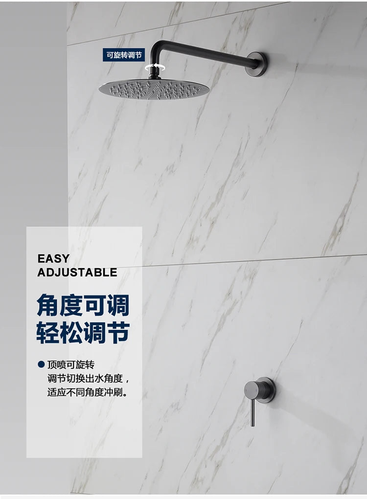 Brass Concealed Bathroom Shower Chuveiro Banheiro Wall Hanging Top Round Shower Head Curtain Set Hot Cold Water Mixing Faucet