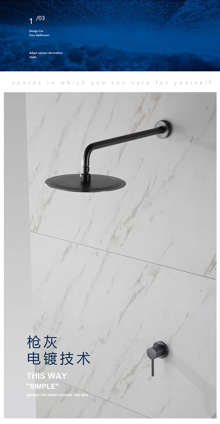 Brass Concealed Bathroom Shower Chuveiro Banheiro Wall Hanging Top Round Shower Head Curtain Set Hot Cold Water Mixing Faucet