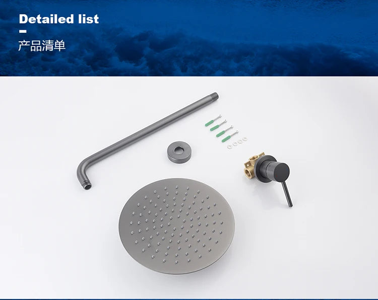 Brass Concealed Bathroom Shower Chuveiro Banheiro Wall Hanging Top Round Shower Head Curtain Set Hot Cold Water Mixing Faucet