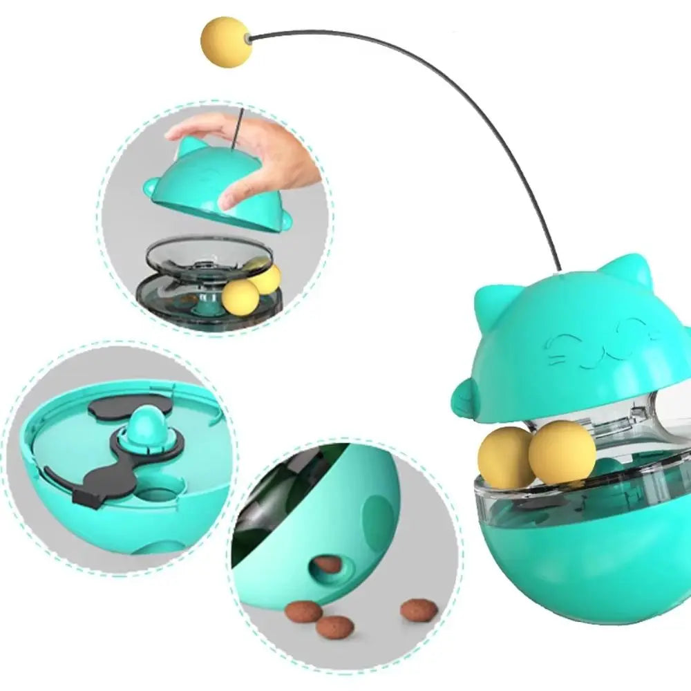 Interactive Cat Turntable Toys Treat Dispenser Self Play Leaking Food Ball Fun Training Tilting Tease Cat Teasing Stick