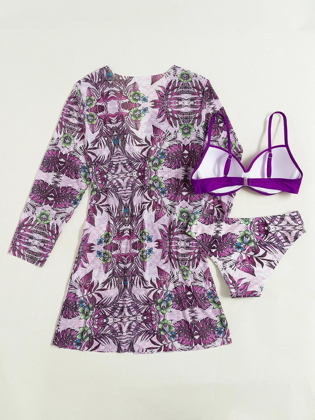 3 Pieces Push Up Bikinis 2025 Women With Kimono Beach Printed Swimsuit Sexy Swimwear Female Bathers Bathing Swimming Swim Suit