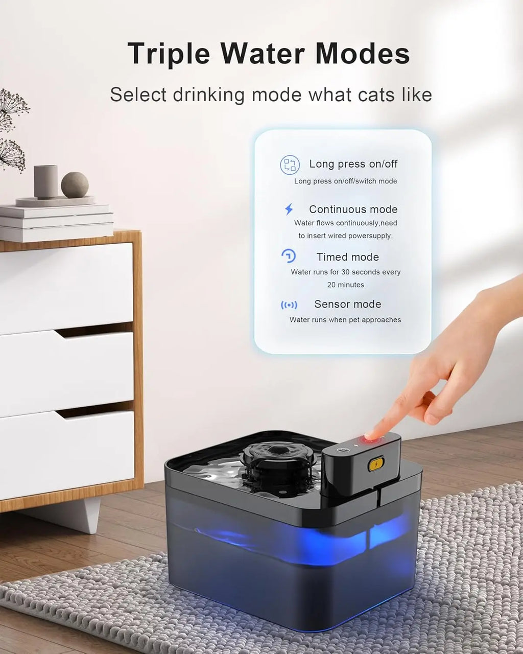 5200mAh Battery Operated Cat Water Fountain 2.2L Wireless Automatic Smart Pet Water Dispenser For Dog Cat with Infrared Sensor