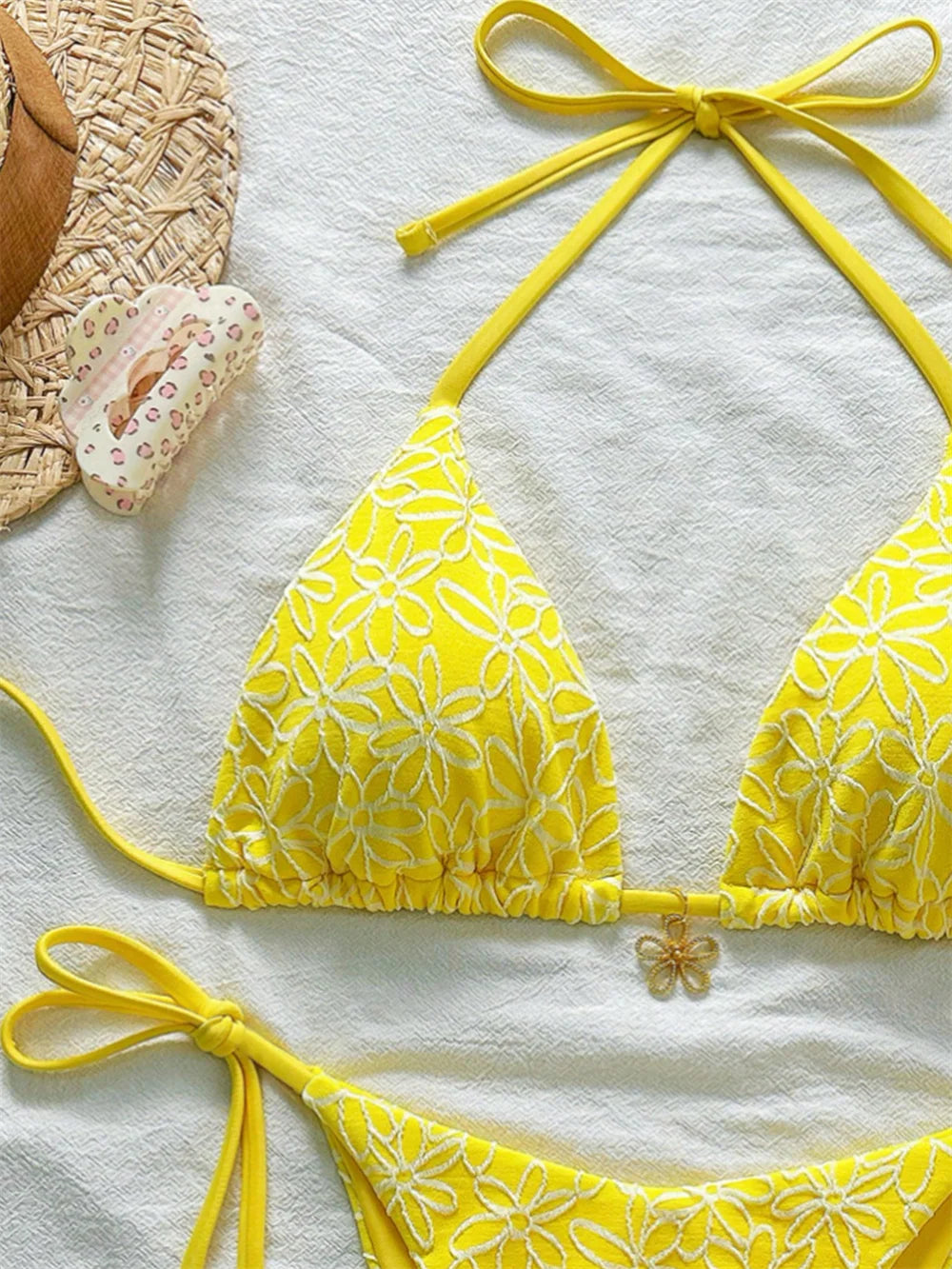 Para Praia Thong Swimsuit Women Halter Micro Bikini Set 2025 Floral Swimwear Brazilian Bathing Suit Beachwear