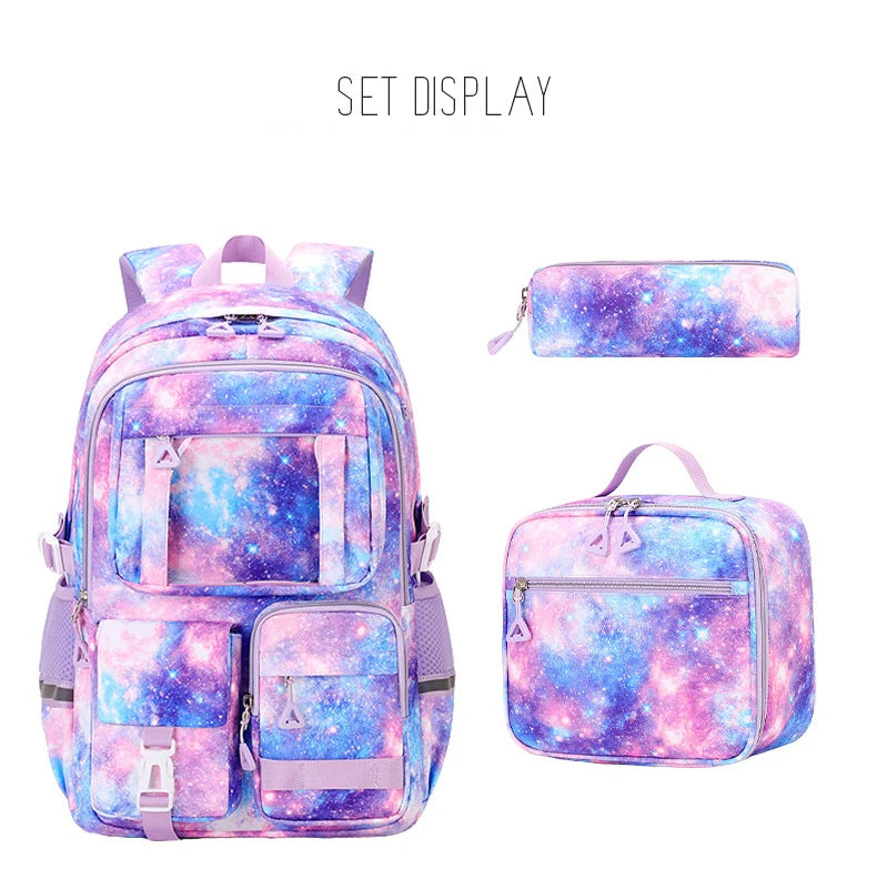 Backpack for School 3Pcs School Bag with Lunch Box and Pencil Bag Travel Backpack Bookbag for  Middle School Teens Girls