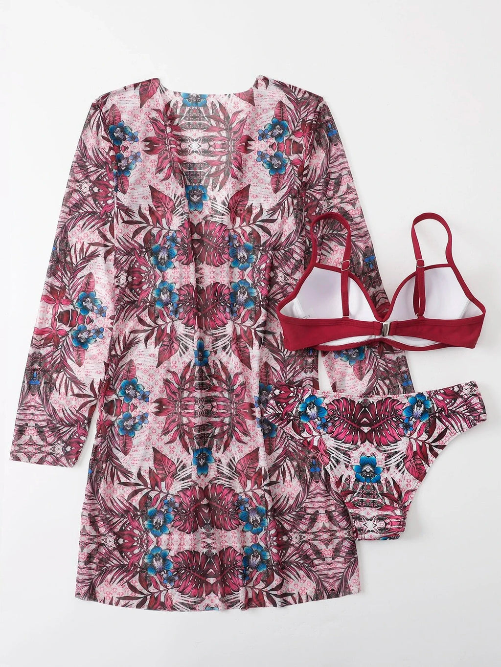 3 Pieces Push Up Bikinis 2025 Women With Kimono Beach Printed Swimsuit Sexy Swimwear Female Bathers Bathing Swimming Swim Suit