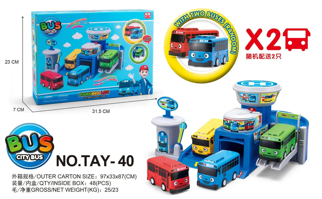 Korean Tayo The Little Bus Slingshot & Pull-Back Car Diy Track Toy Set Tayo Cartoon Car Toy Collection Car Model Christmas Gifts