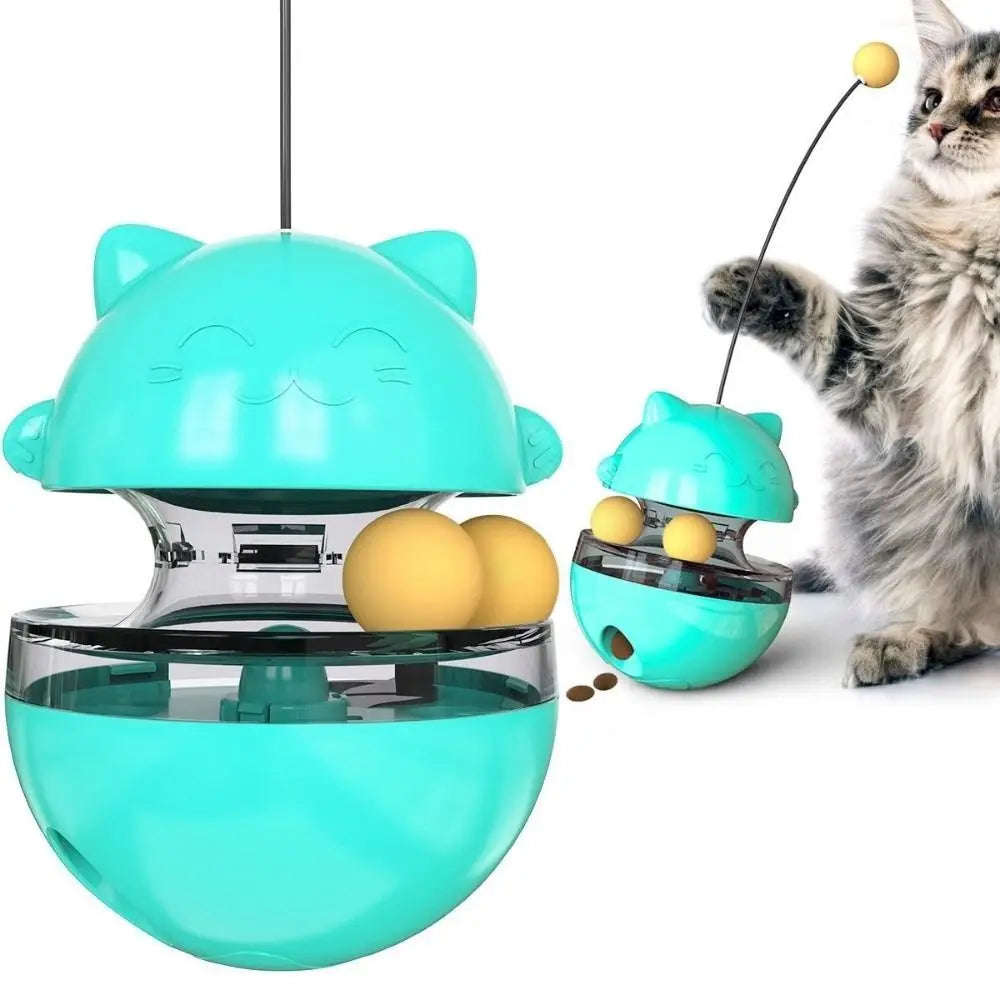 Interactive Cat Turntable Toys Treat Dispenser Self Play Leaking Food Ball Fun Training Tilting Tease Cat Teasing Stick