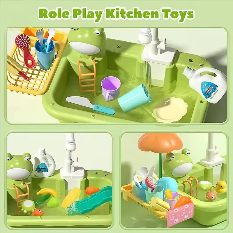New Play Sink With Kitchen Sink Tap Water  Electric Faucet Play Kitchen Toy Swimming Pool Floating Fishing Toys Water Play Gift