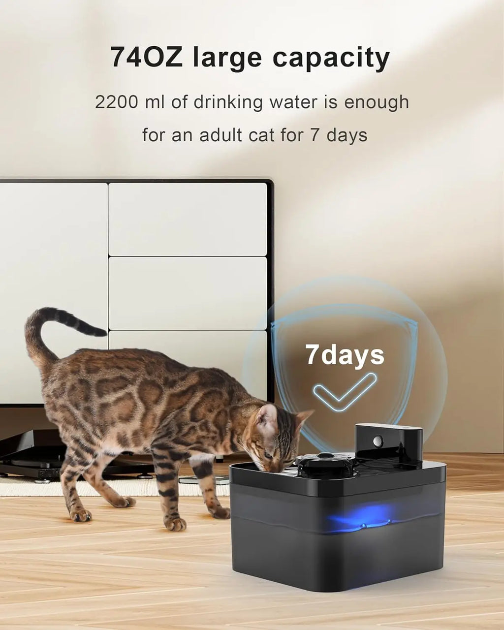 5200mAh Battery Operated Cat Water Fountain 2.2L Wireless Automatic Smart Pet Water Dispenser For Dog Cat with Infrared Sensor