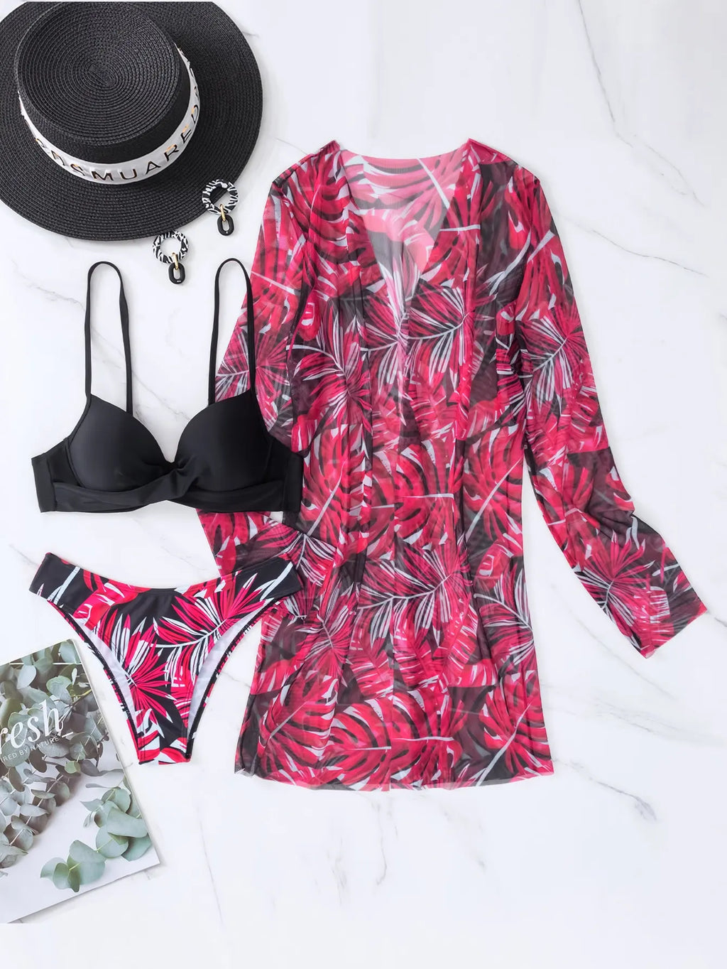 Cikini-Three-Piece Bikini Set for Women, Split Swimsuit, Swimwear, Summer Outfit, New, 2022