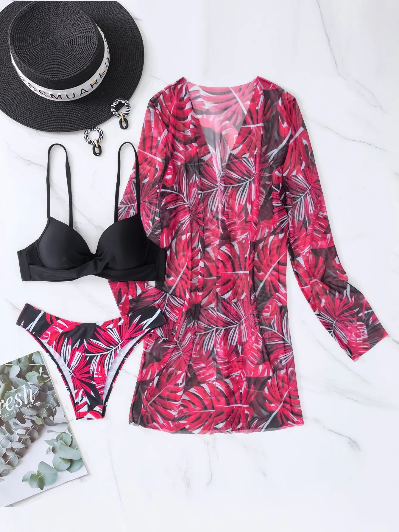 Cikini-Three-Piece Bikini Set for Women, Split Swimsuit, Swimwear, Summer Outfit, New, 2022