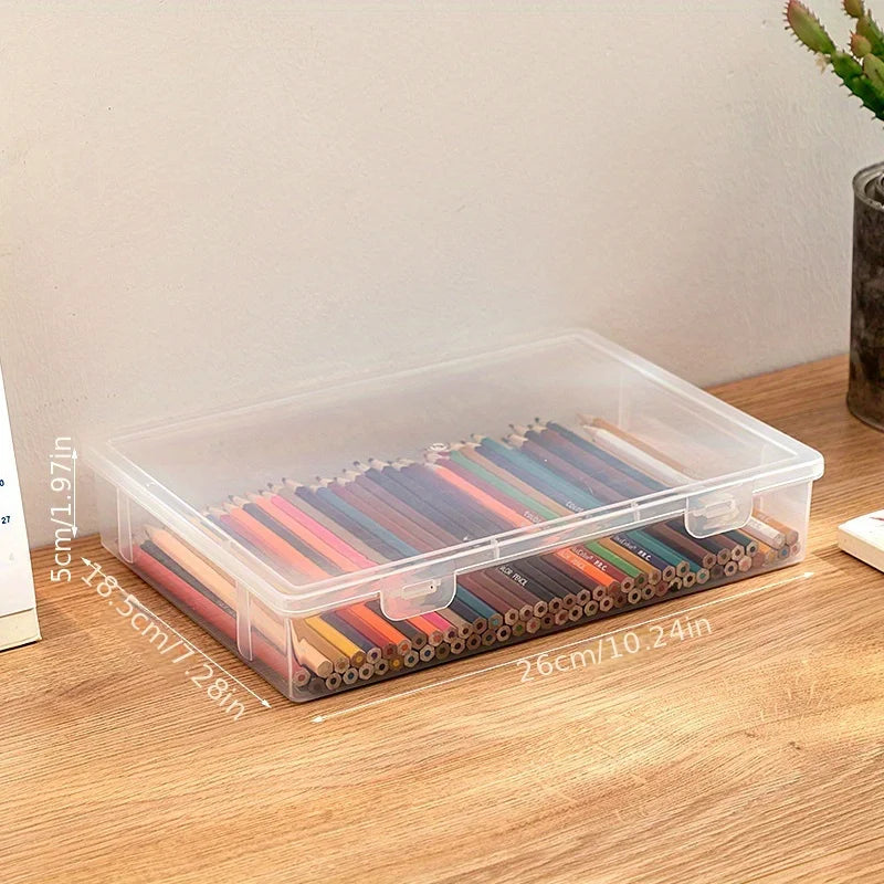 Large Capacity Pencil Case Transparent Plastic Notebook Sketch Marker Colored Lead Painting Storage Box, Back To School Supplies