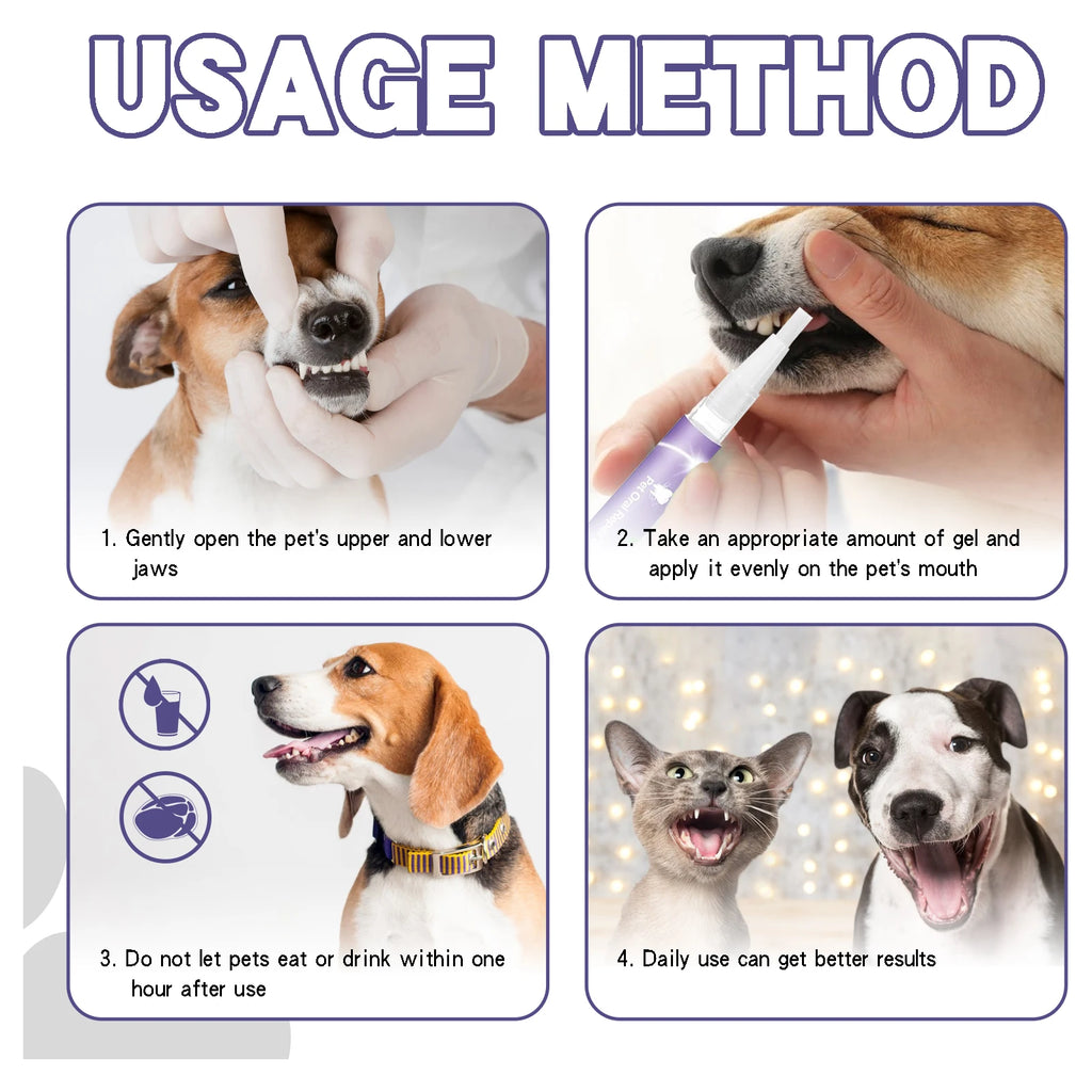 Pet Dental Care Gel for Dog Cat Teeth Cleaning Tartar Control Fresh Breath Oral Care Solution with Soda Easy Use Pen Applicator