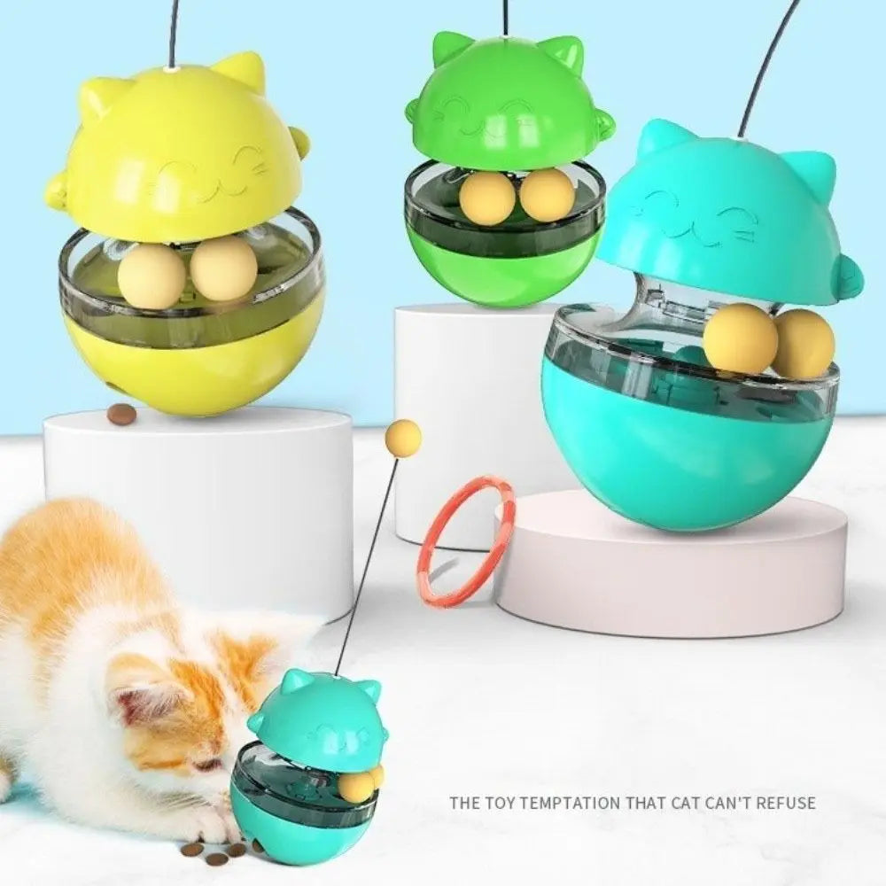 Interactive Cat Turntable Toys Treat Dispenser Self Play Leaking Food Ball Fun Training Tilting Tease Cat Teasing Stick