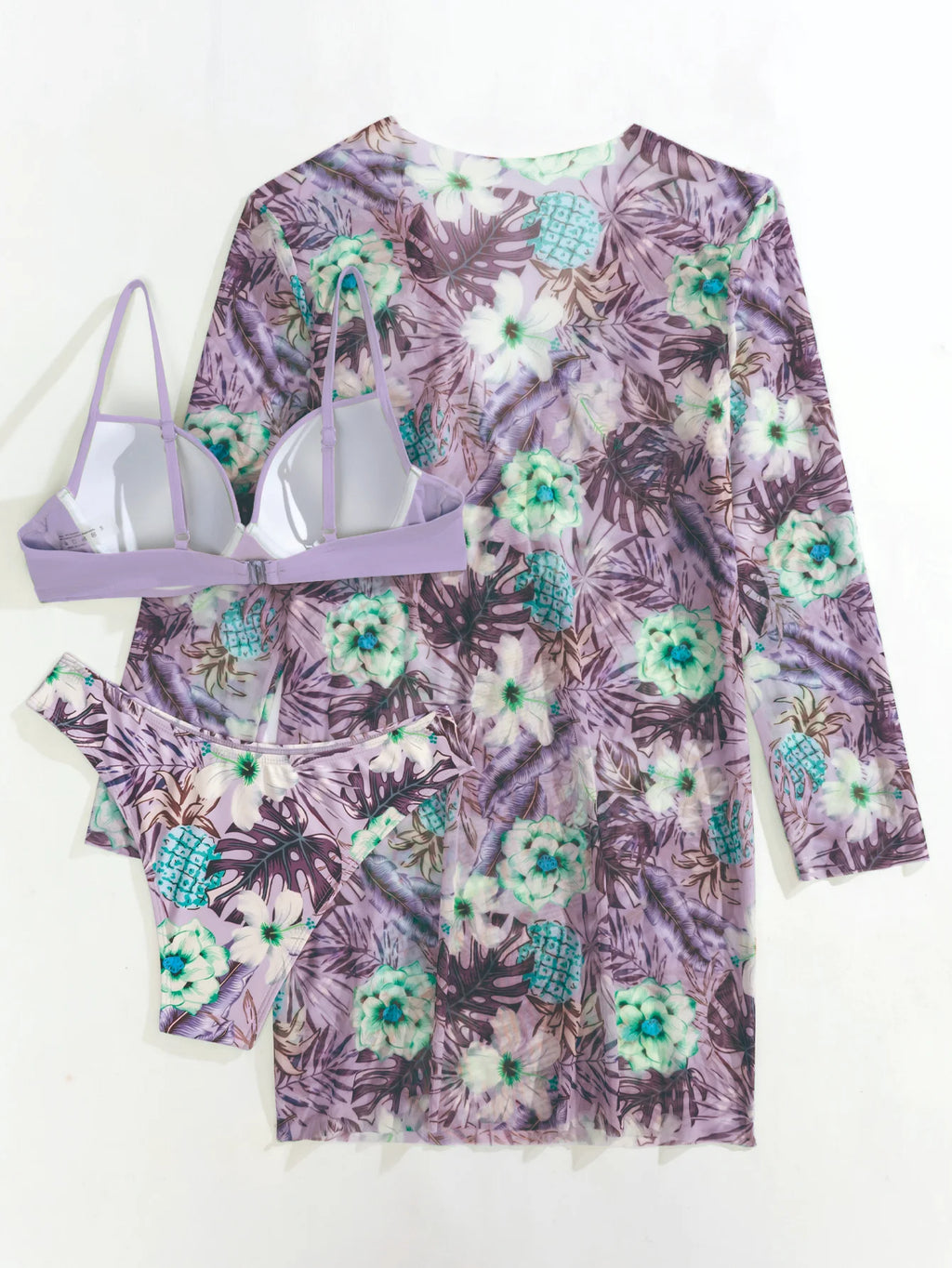 3 Pieces Push Up Bikinis 2025 Women With Kimono Beach Printed Swimsuit Sexy Swimwear Female Bathers Bathing Swimming Swim Suit