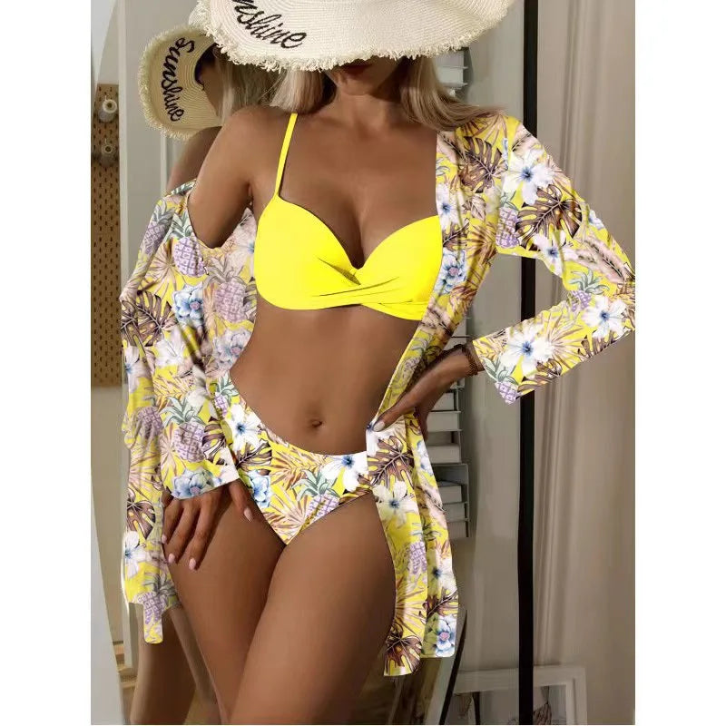 Cikini-Three-Piece Bikini Set for Women, Split Swimsuit, Swimwear, Summer Outfit, New, 2022