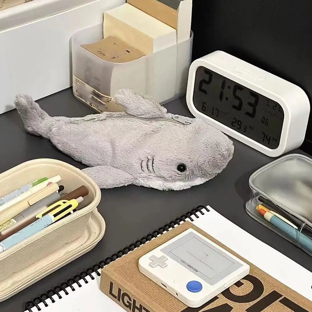 Cute Plush Shark Pencil Case Student Stationery School Supplies Kawaii Doll Back To School Storage Bag Pen Bag Stationery