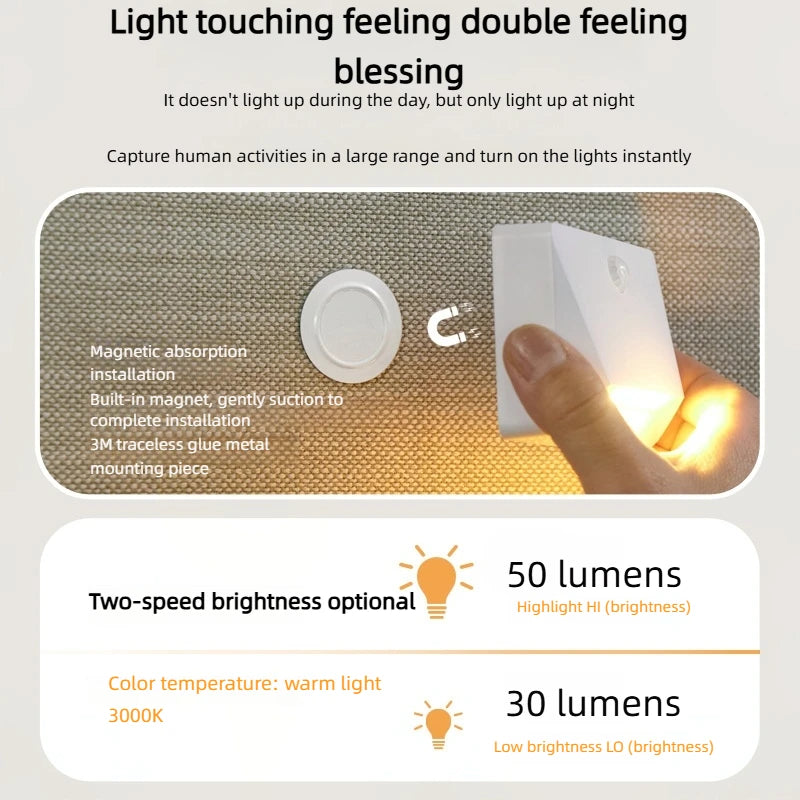 Smart Motion Activated Wall Light - 2200mAh USB-C Fast Charge, 3 Adjustable Brightness, Multi-Device Link for Indoor/Outdoor Security Lighting