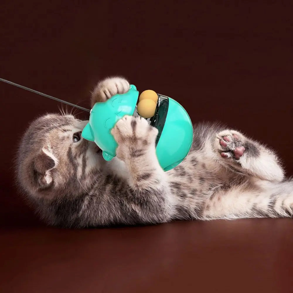 Interactive Cat Turntable Toys Treat Dispenser Self Play Leaking Food Ball Fun Training Tilting Tease Cat Teasing Stick