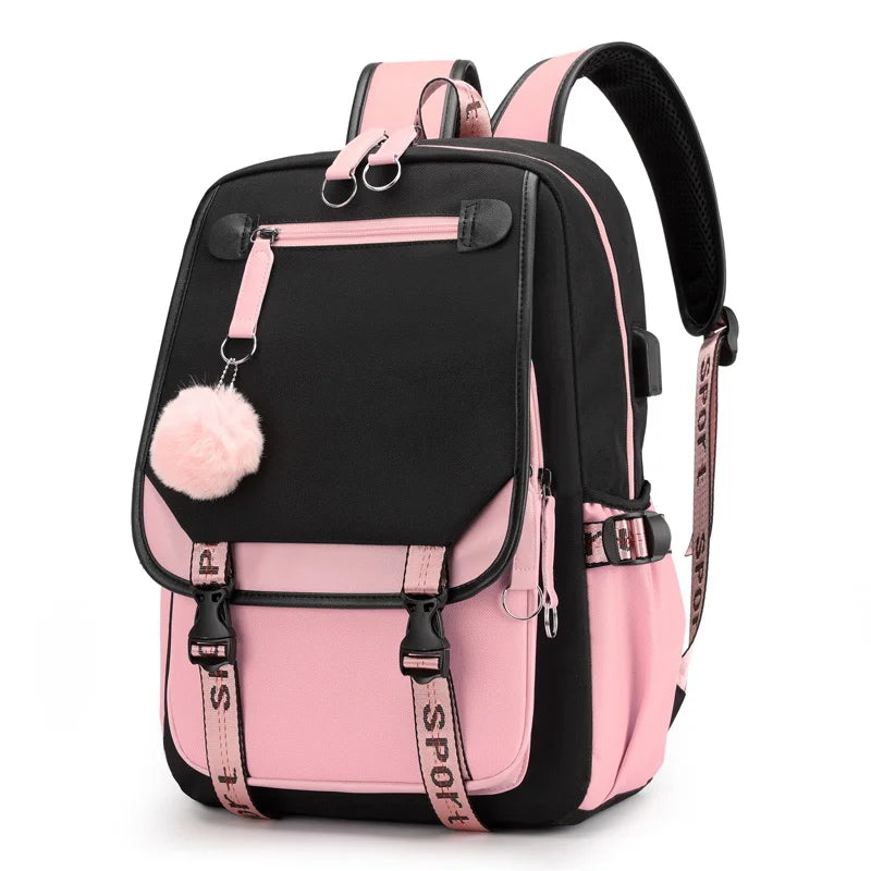 School Backpacks for Young Boys Girls Bagpack College Students Kawaii School Bag Harajuku Fashion Travel Rucksack Black Pink Bag