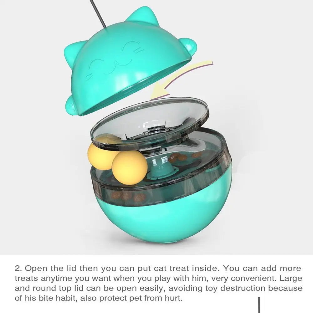 Interactive Cat Turntable Toys Treat Dispenser Self Play Leaking Food Ball Fun Training Tilting Tease Cat Teasing Stick