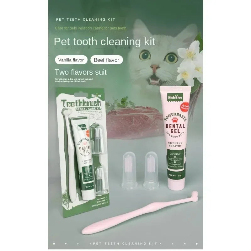 Pet Toothpaste Kit - Dental Care Set for Dogs & Cats, Teeth Cleaning Gel with Finger Brush, Christmas Birthday Gift for Pets