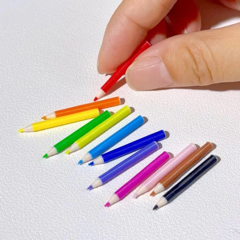 10/12Pcs Miniature School Supplies Toy Set for Kids Includes Colored Pens Mini Pencils Dollhouse School Accessory Props