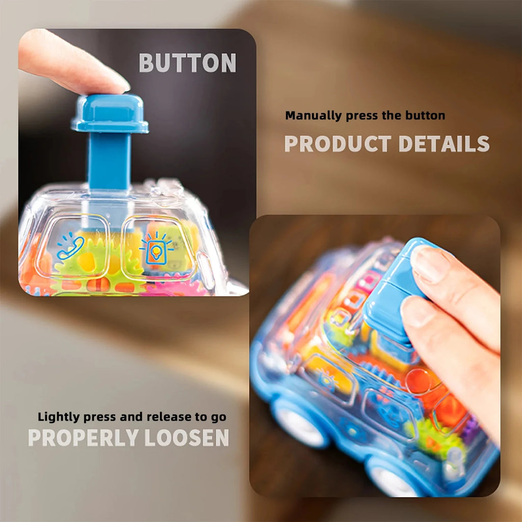 Baby Toy Cartoon Press Gear Car Toy Lnertia Pull-back Transparent Car Inertia Rebound Car Birthday Gifts for Kids Boys and Girls