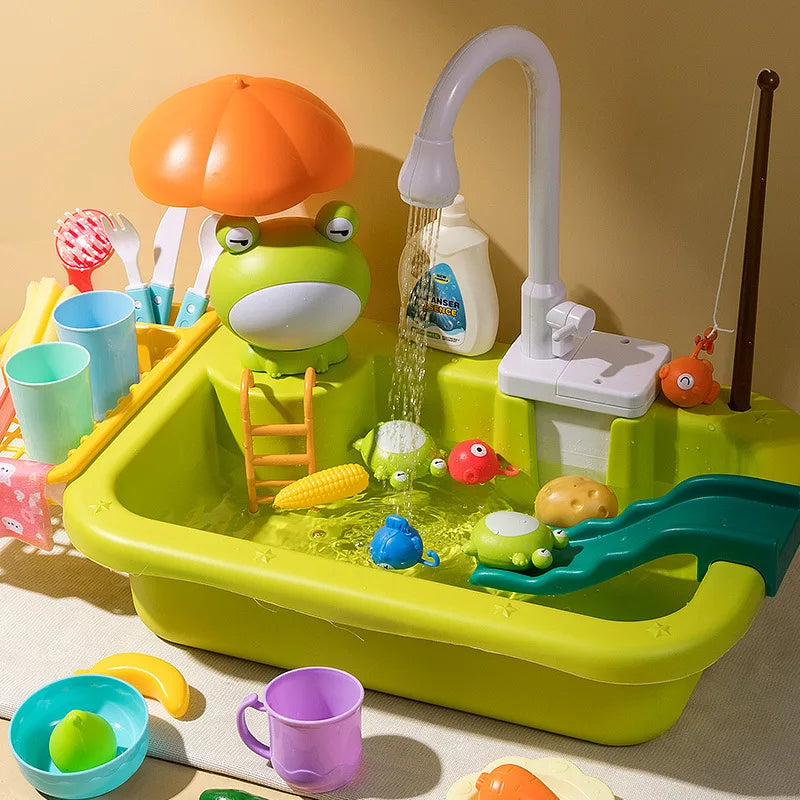 New Play Sink With Kitchen Sink Tap Water  Electric Faucet Play Kitchen Toy Swimming Pool Floating Fishing Toys Water Play Gift