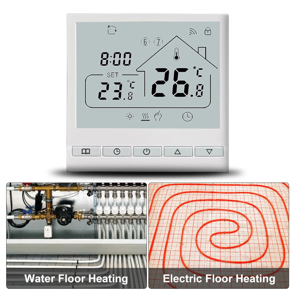 WiFi Smart Thermostat 5+2 Programmable 3A Water Heating Tuya Voice Control Thermostat DIY Install LCD Display Smart Temperature