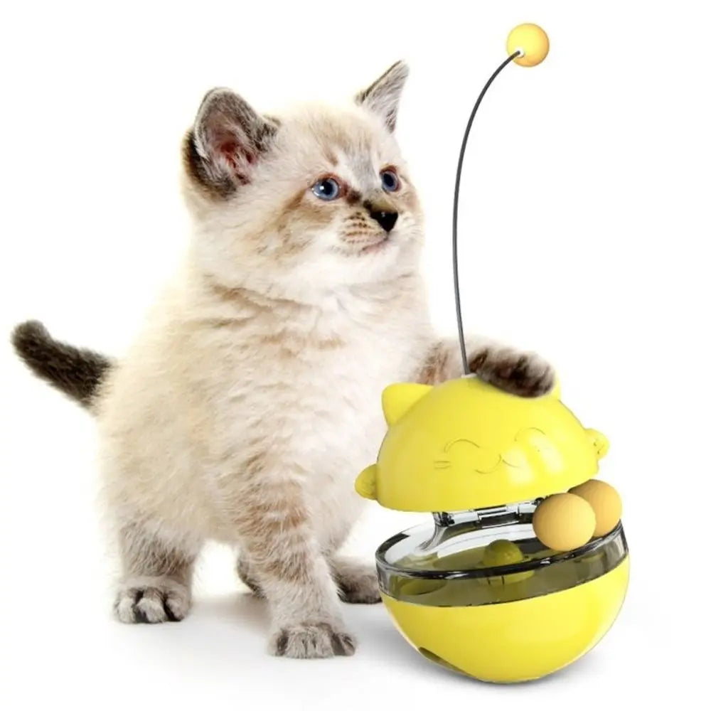 Interactive Cat Turntable Toys Treat Dispenser Self Play Leaking Food Ball Fun Training Tilting Tease Cat Teasing Stick