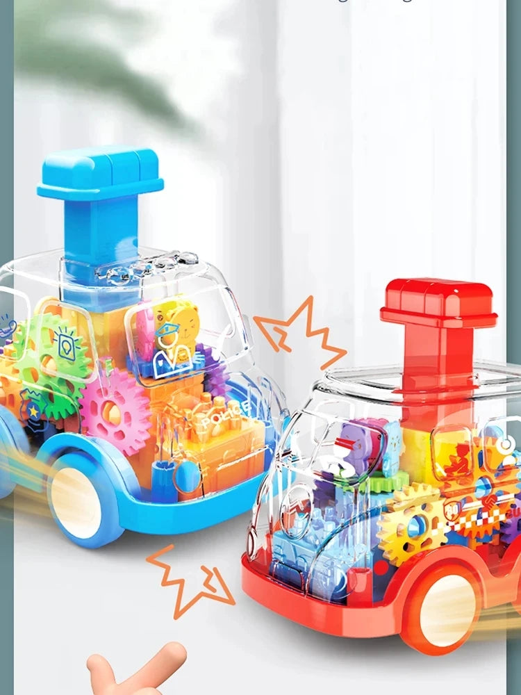 Baby Toy Cartoon Press Gear Car Toy Lnertia Pull-back Transparent Car Inertia Rebound Car Birthday Gifts for Kids Boys and Girls
