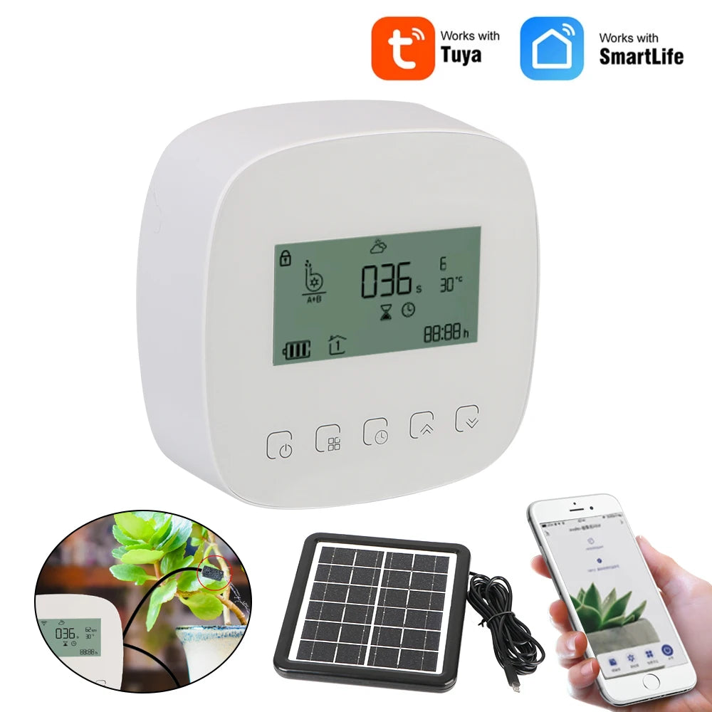 Intelligent Automatic Water Timer WiFi Tuya Micro-drip Irrigation Controller Digital Watering Irrigation Timer with Solar Panel