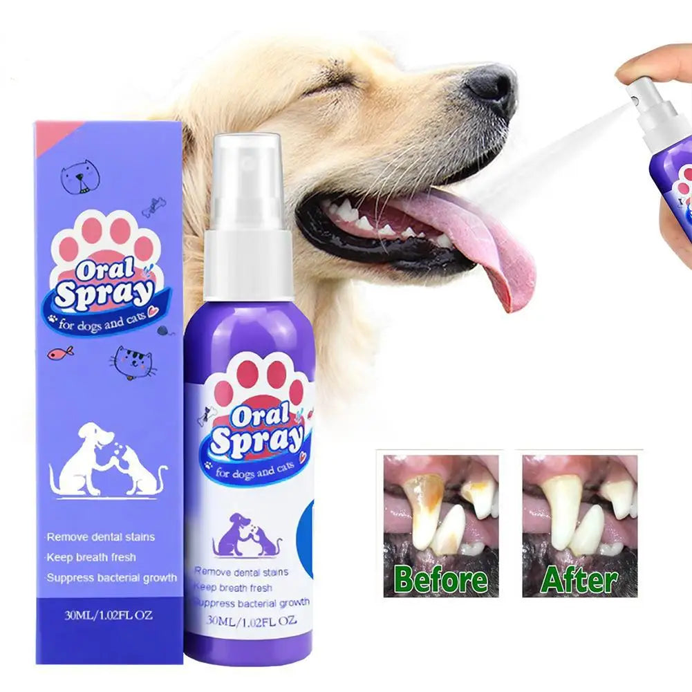Pet Dental Spray for Dogs and Cats Freshen Breath Remove Plaque Tartar Oral Care Water Additive Easy Use No Brush Needed 30ml