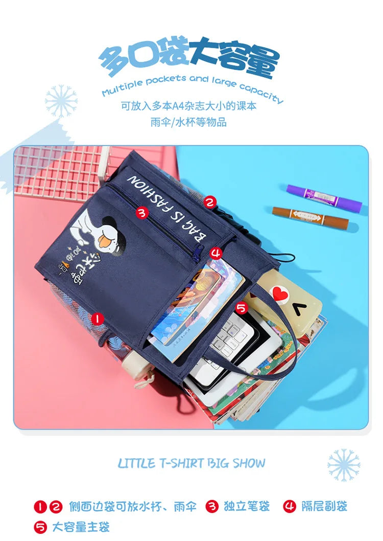 School supplies student tote bag children art bag document bag pink canvas tutoring bag school-bags-for-girls Tutorial Bags