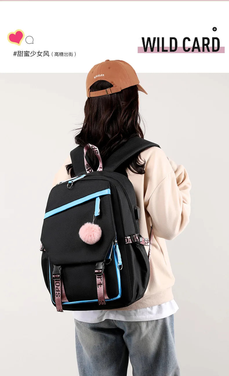 Fashion Girls' School Backpack Korean Styles Middle School Student Bags Black Casual Shoulder Bags for Teenager Boys Рюкзак