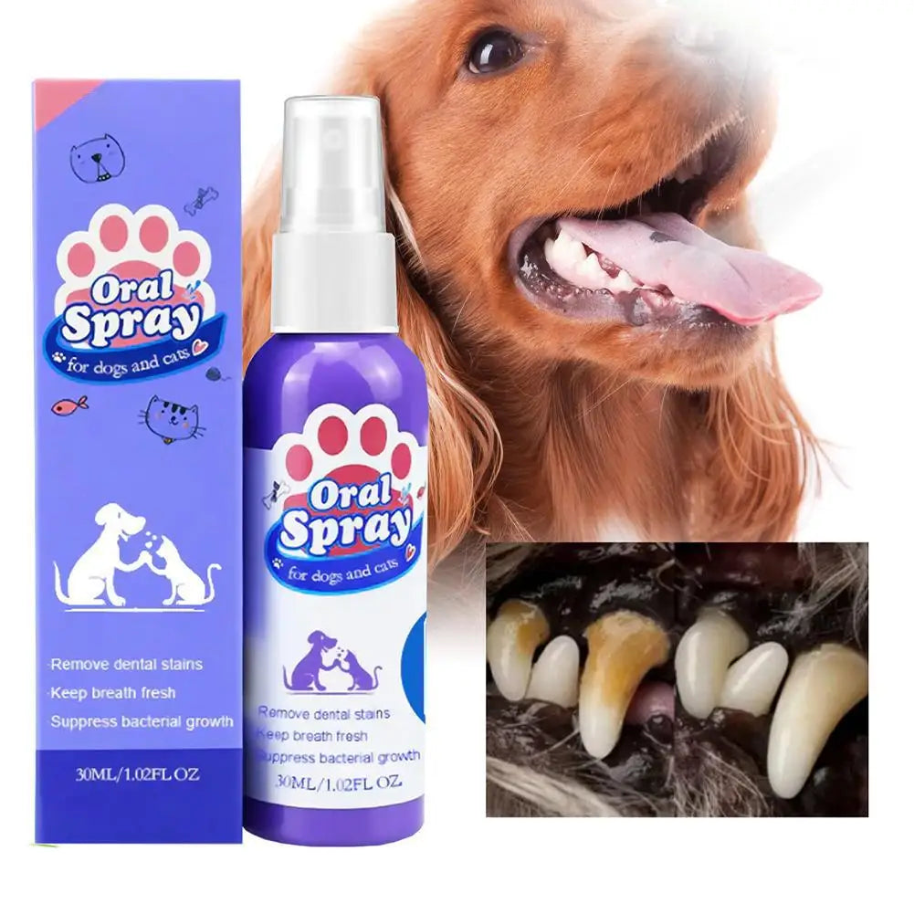 Pet Dental Spray for Dogs and Cats Freshen Breath Remove Plaque Tartar Oral Care Water Additive Easy Use No Brush Needed 30ml