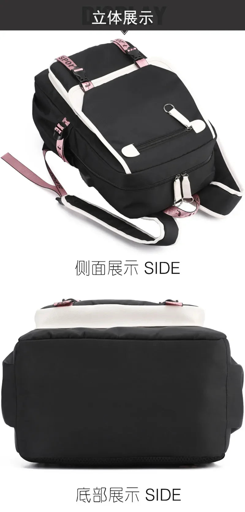 School Backpacks for Young Boys Girls Bagpack College Students Kawaii School Bag Harajuku Fashion Travel Rucksack Black Pink Bag