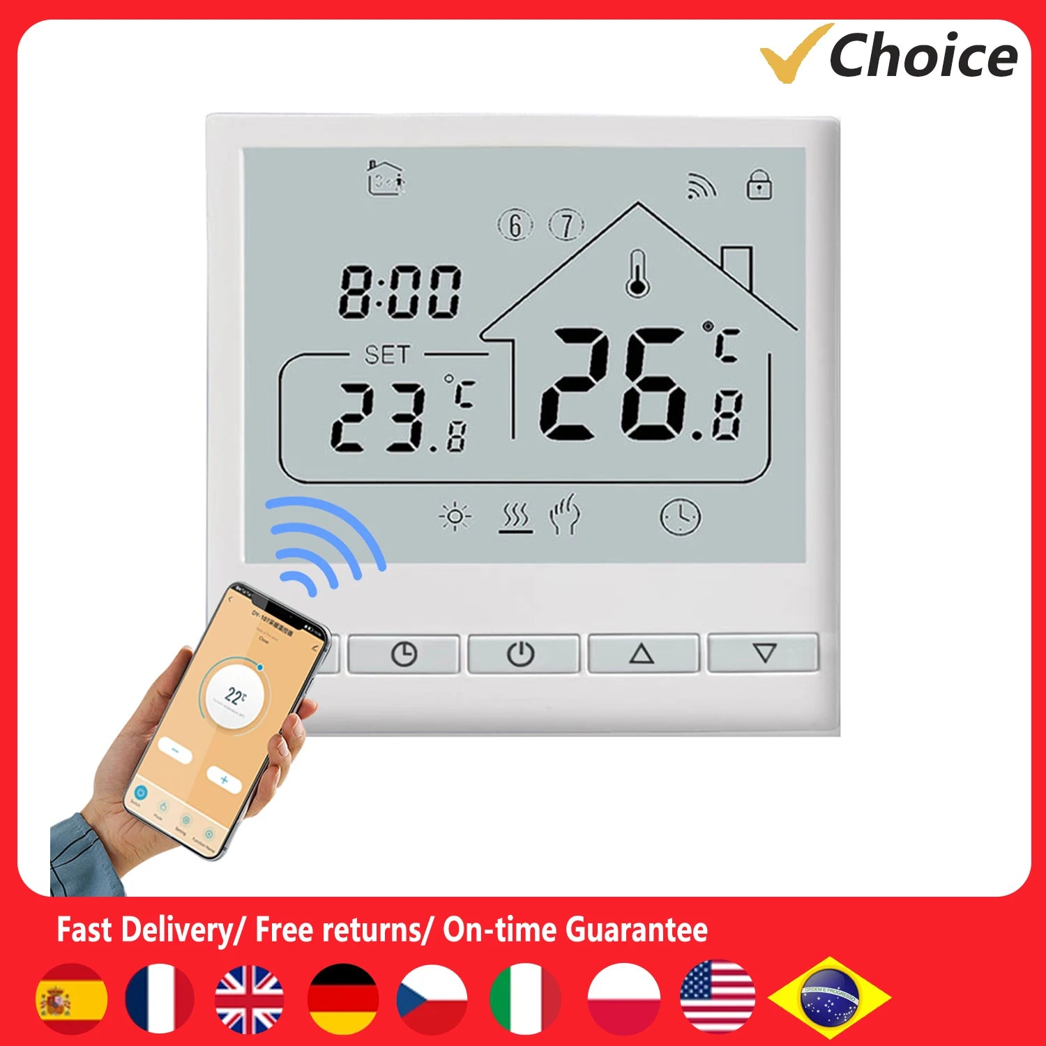 WiFi Smart Thermostat 5+2 Programmable 3A Water Heating Tuya Voice Control Thermostat DIY Install LCD Display Smart Temperature