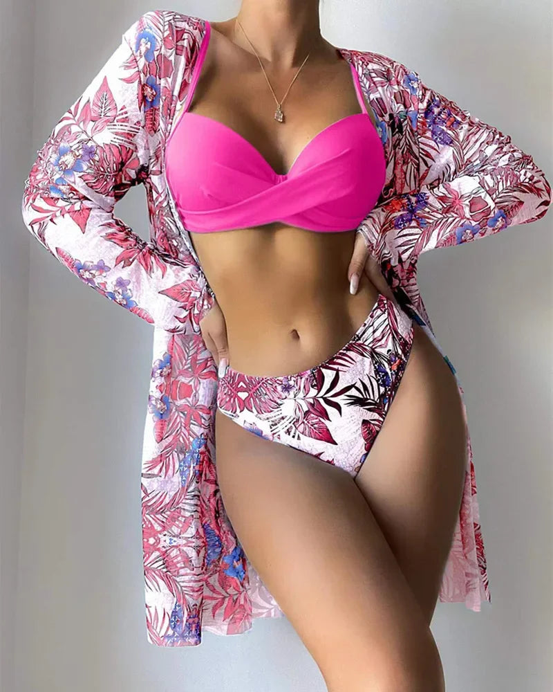 Sexy Multi-Color Bikini Three-Piece Set Hot Sale Of The Season New Women's Swimsuit Retail Separate Pieces Available for Bulk Or