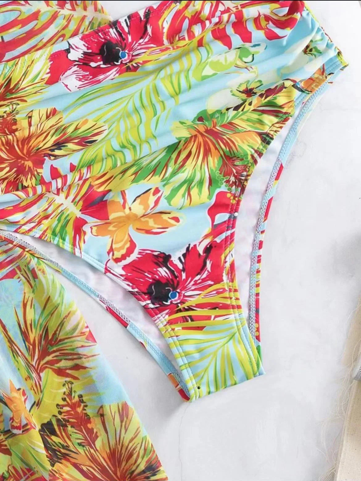 Plant Flower Print Bikini Three-piece Set Sunscreen Cover up Cross-Border Swimsuit Women's Fashion Swimwear from China