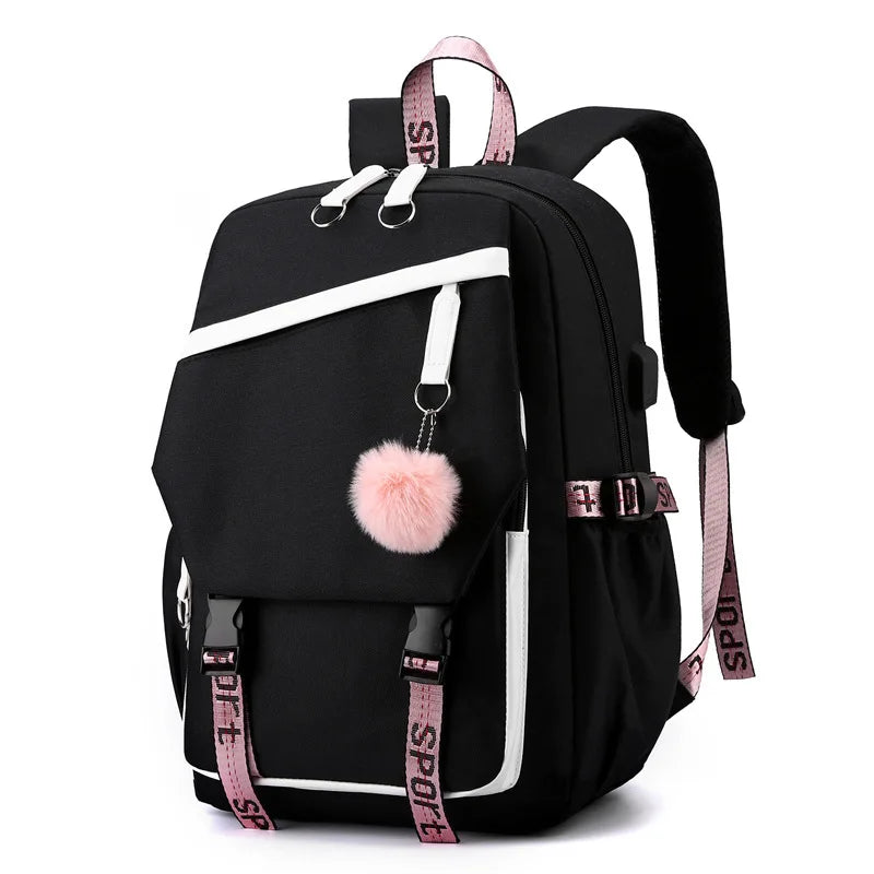 Fashion Girls' School Backpack Korean Styles Middle School Student Bags Black Casual Shoulder Bags for Teenager Boys Рюкзак