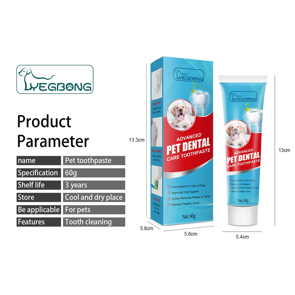 Enzymatic Pet Toothpaste for Dogs Cats Edible Tooth Paste with Freshens Breath Fights Plaque Tartar Pets Dental Care Kit 60g